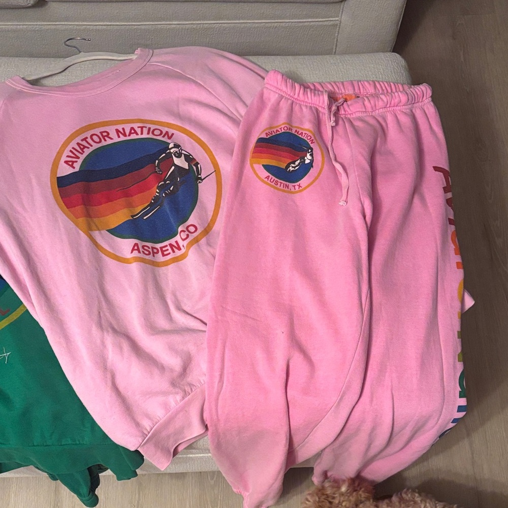 Aviator Nation Pink Sweatshirt and Sweatpants Set XL sweatshirt and medium pant